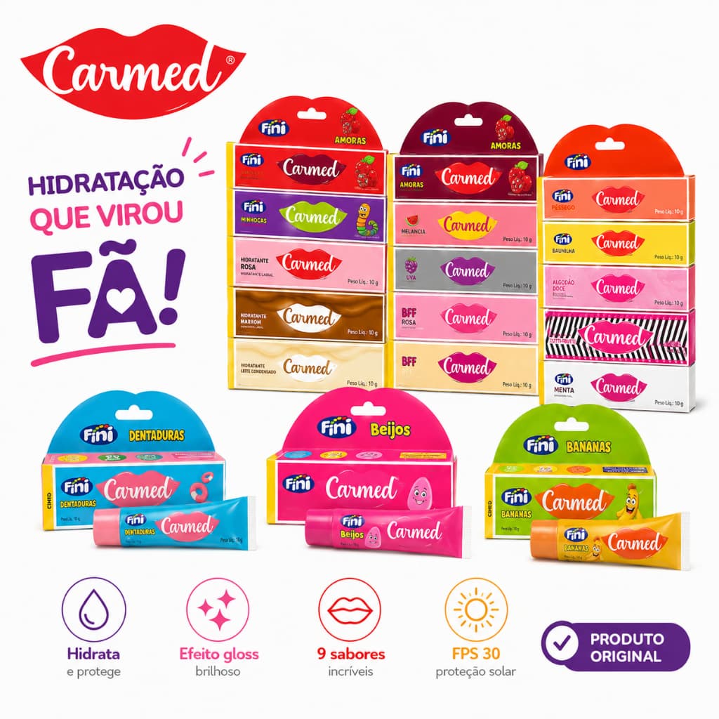 Gloss Labial Carmed 10g Hidratante Labial Brilho Intenso Efeito Luminoso Boca Linda Não Pegajoso