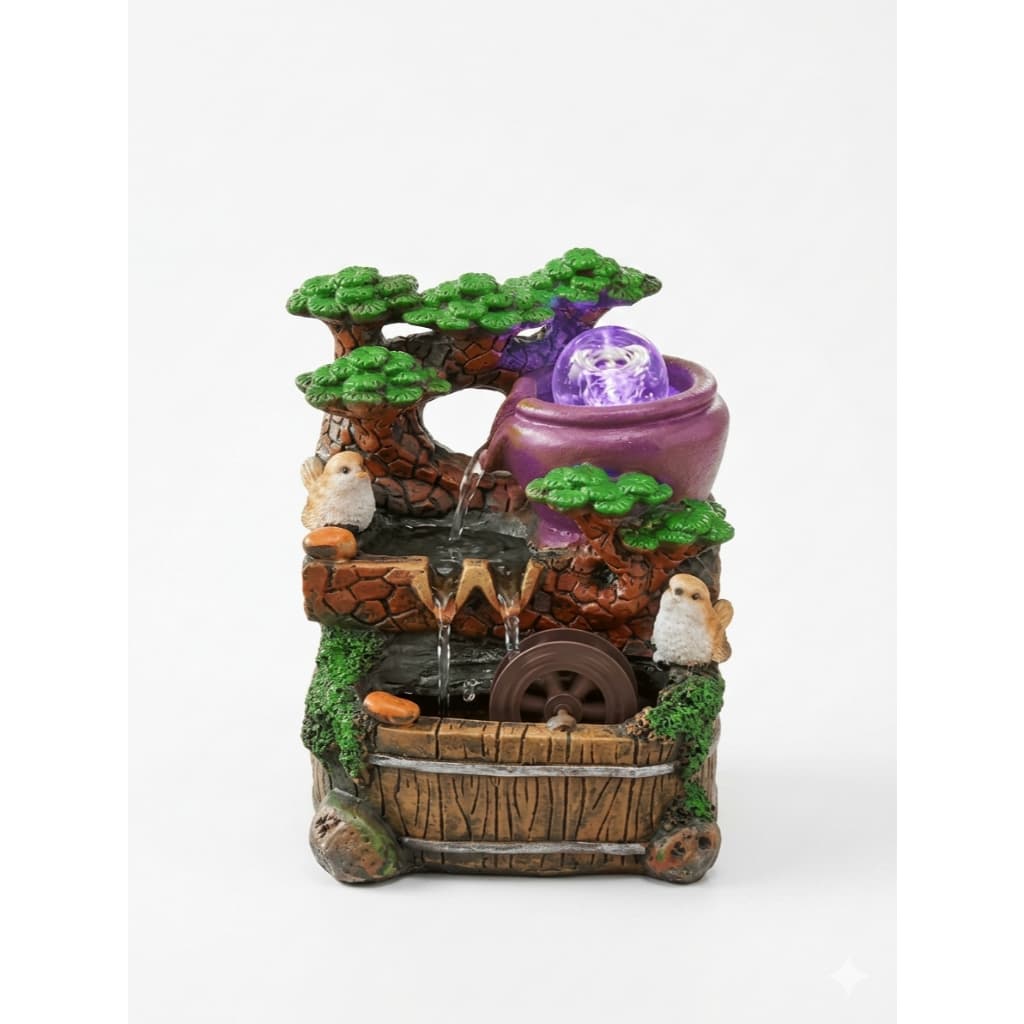 Fonte Água Decorativa Pedra Relaxante Led Elefantes Flores 3 Quedas Decoração Meditação