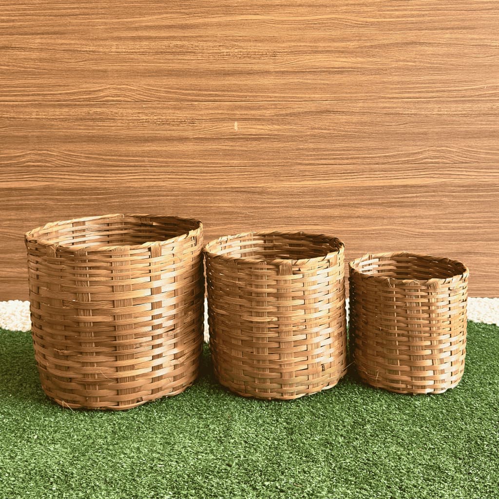 Vaso de Planta Cachepot de Bambu Natural Jogo 3 peças