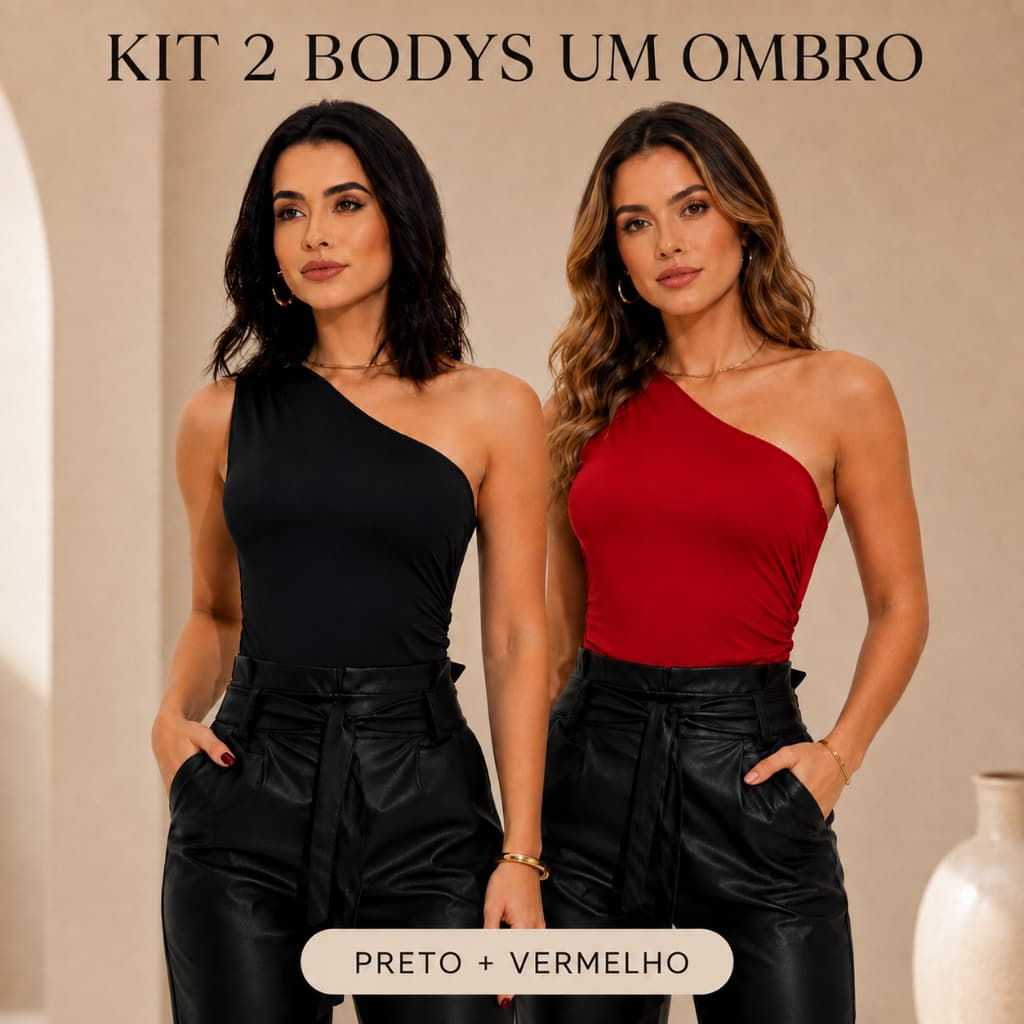 Kit 2 Body Plissado Um Ombro Só Tecido Suplex Alta Qualidade Sofisticado Tamanho Único