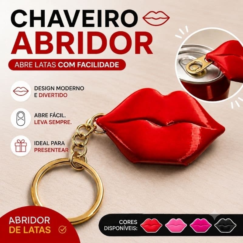 Chaveiro Abridor de Latas Boca Vermelha | Abre Lacre de Latinha | Presente Criativo | Impressão 3D | abridor de lata