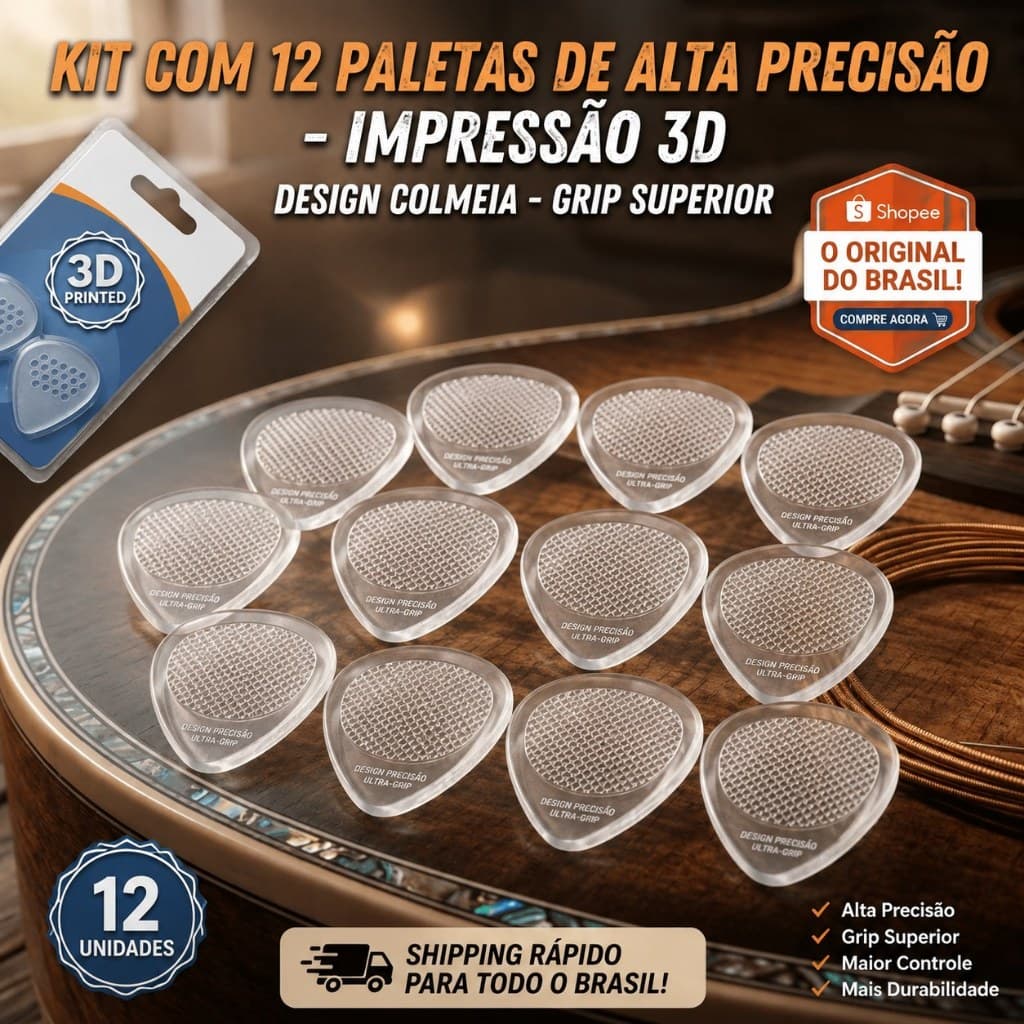 Kit 12 Palhetas Antiderrapantes Translucida para Violão e Guitarra – Alta Aderência, Conforto e Precisão