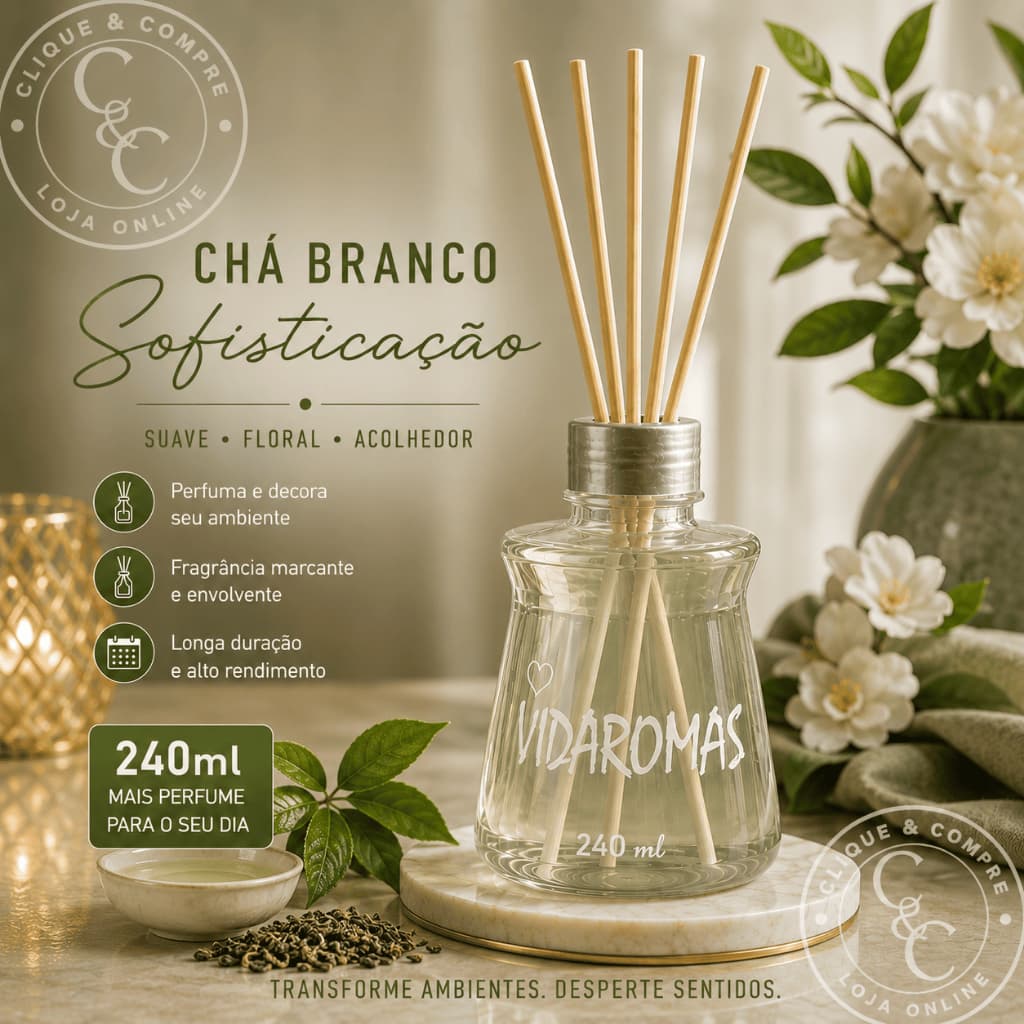 Kit com 10 Difusores de aromas com varetas para ambientes 240 ml Vidaromas