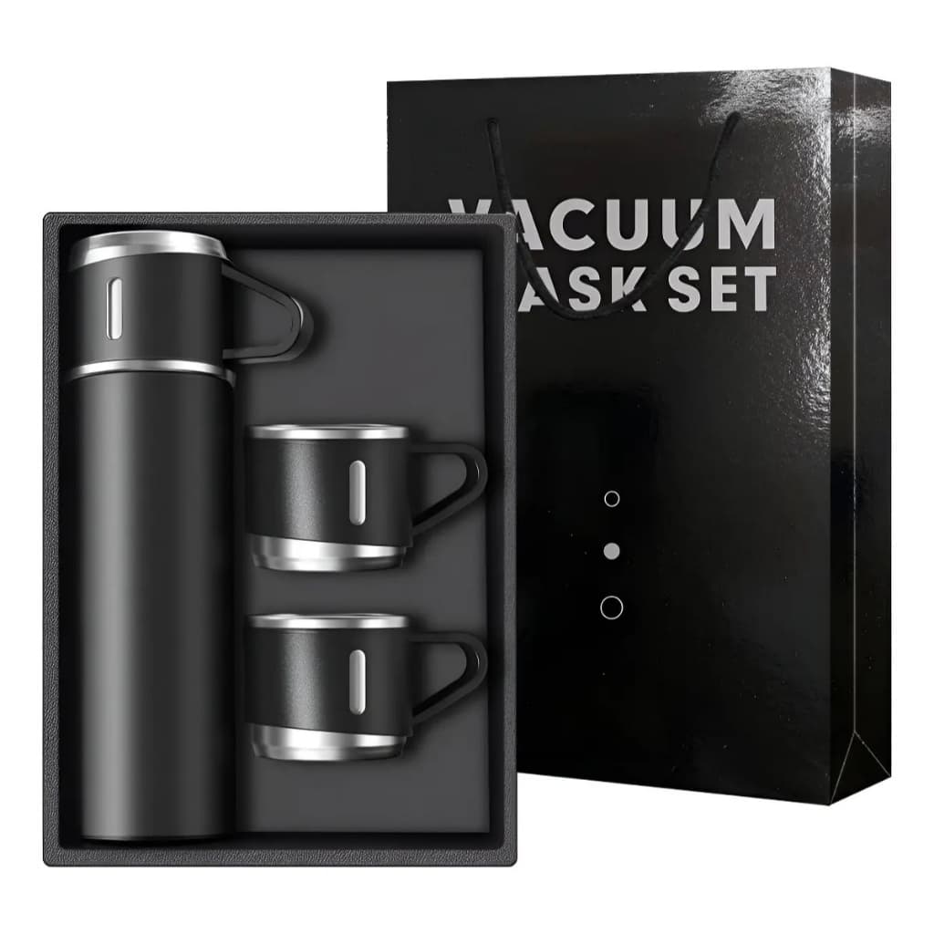Kit Com 3 Xícaras Garrafa 500ML Térmica Aço Inox Bebidas Fria ou Quente