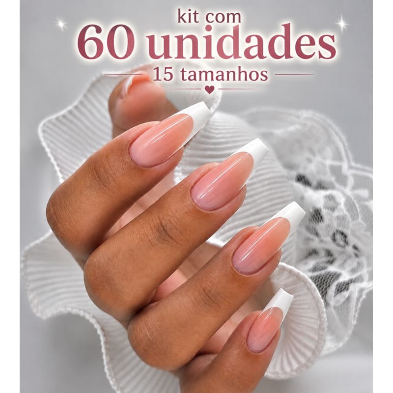 Kit pac de unhas postiça soft 60 unidades francesa francesinha decorada bailarina