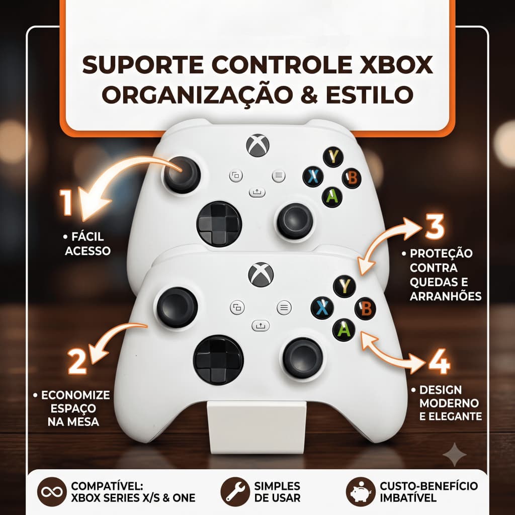 Suporte para 2 Controles Xbox Series X/S e Xbox One | Organizador de Mesa | Impressão Resistente