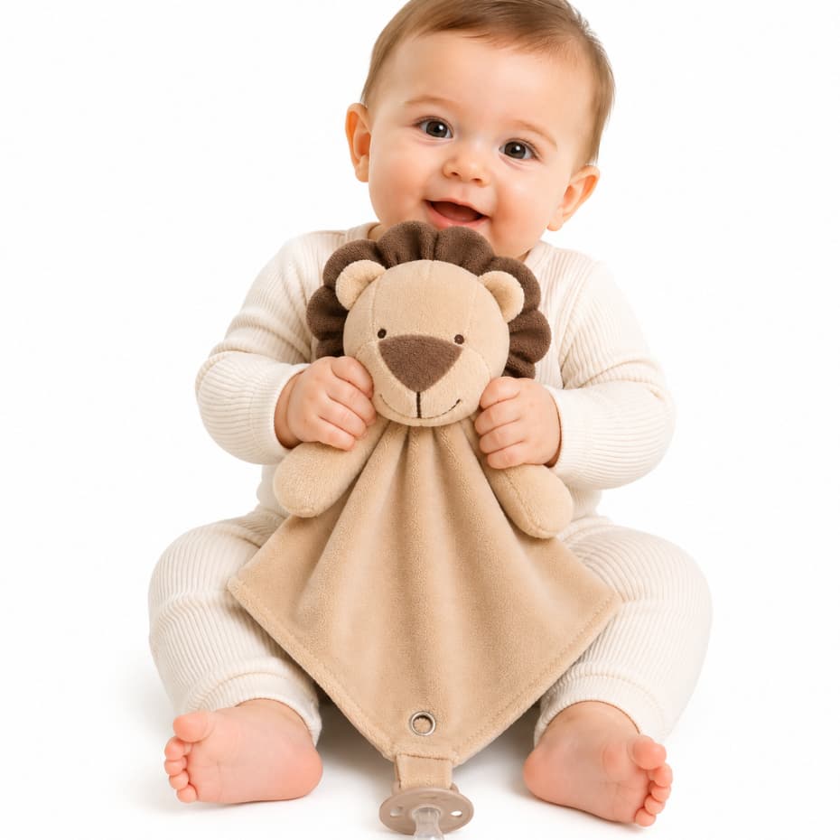 Naninha Bebê com Prendedor de Chupeta em Pelúcia Modelos Leão Elefantes e Ursos