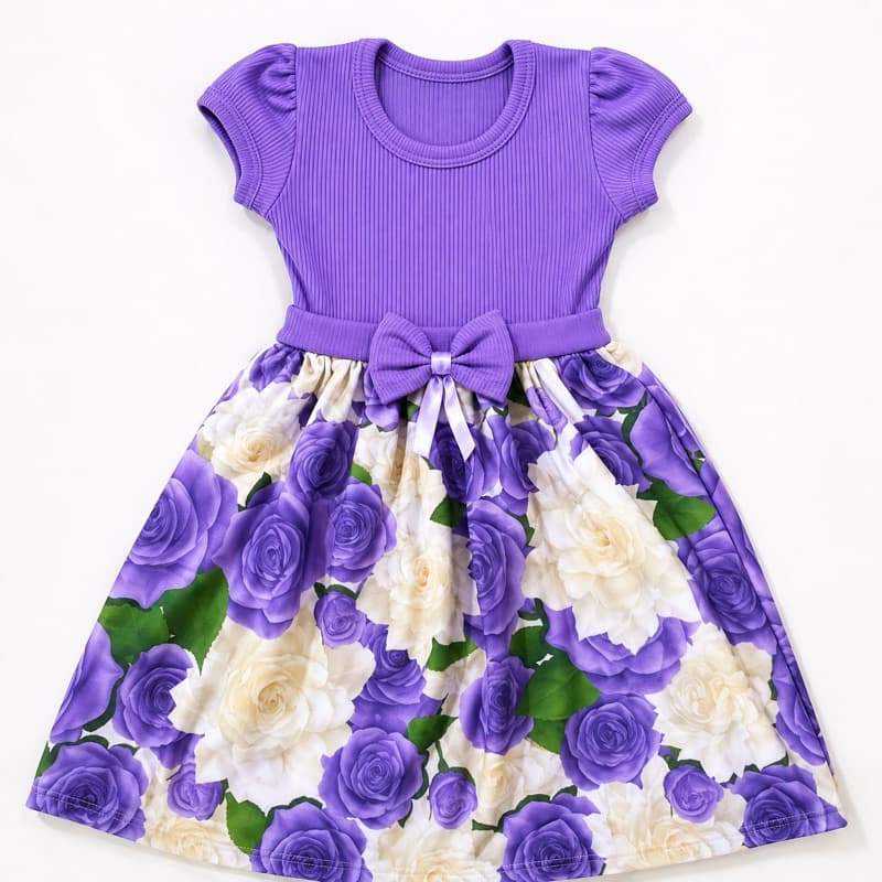 Vestido Festa Infantil Floral Lilás Menina