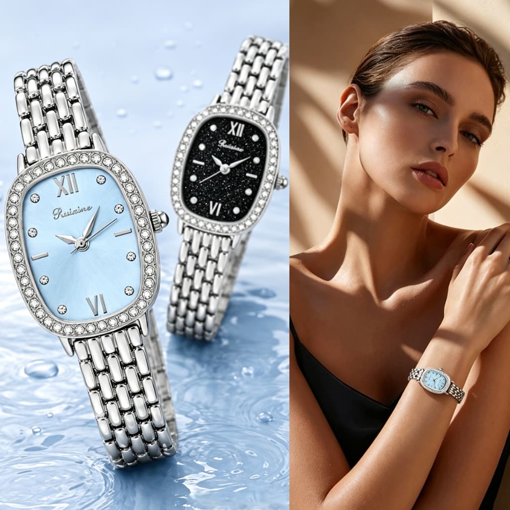 Ruixine Relógio Feminino Oval Quartzo Premium Pulseira Aço Inoxidável Moldura Cristal