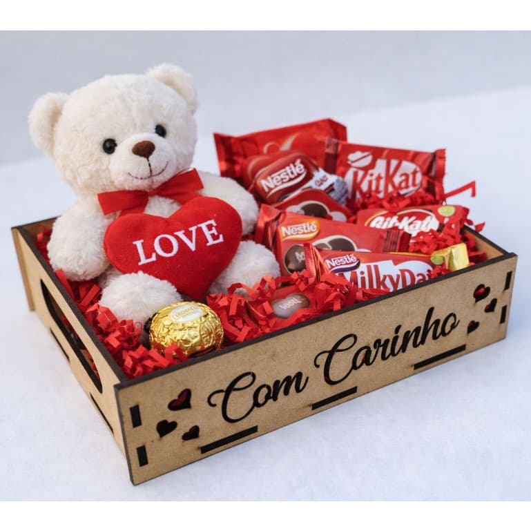 Kit Bandejas 15x20 Com carinho e corações Vazado Cesta, Presentes Café da Manhã