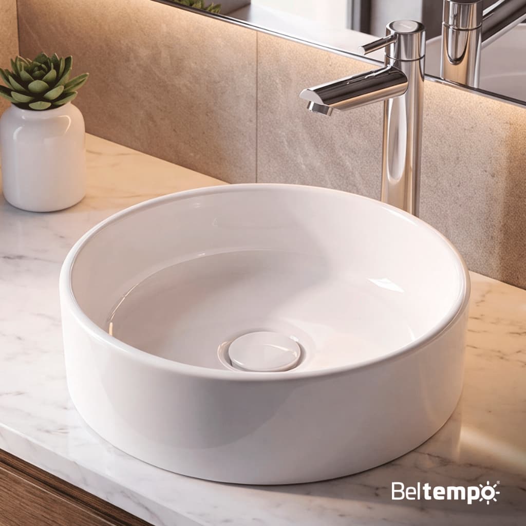 Cuba Pia De Apoio Redonda 40cm Slim Branca Banheiro Lavabo Beltempo BT-2845