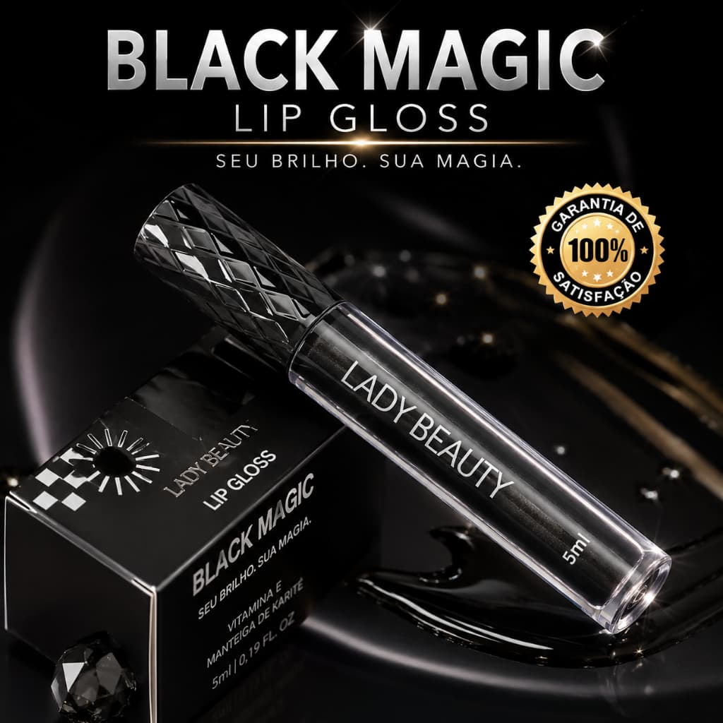 Lip Gloss Black Magic Lady Beauty Hidratante 5ml Brilho Intenso Vitamina E e Karité