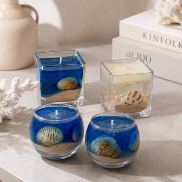 Vela Aromática Oceano Capim Limão 100ml com Conchas Naturais | Vela Decorativa Artesanal