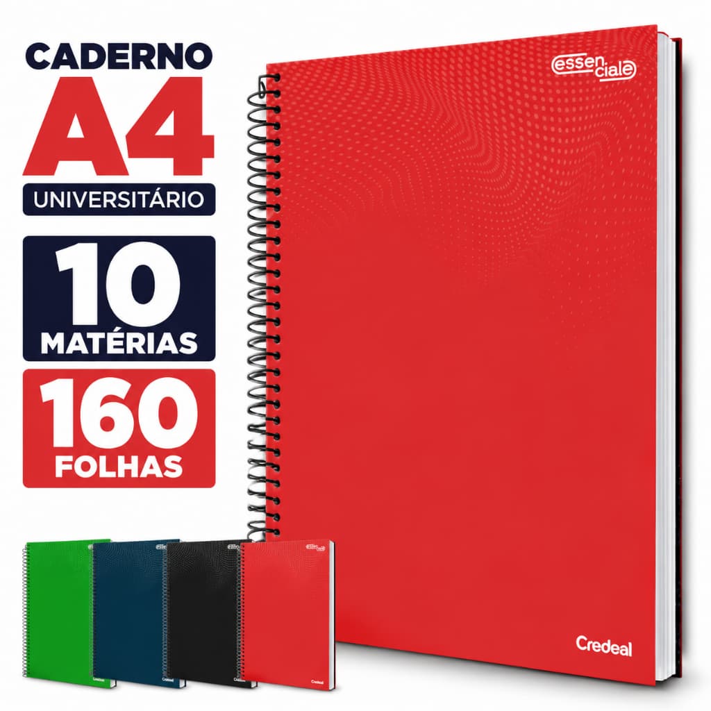 Caderno Espiral  Universitário A4 10 Matérias 160 Folhas Essenciale CREDEAL