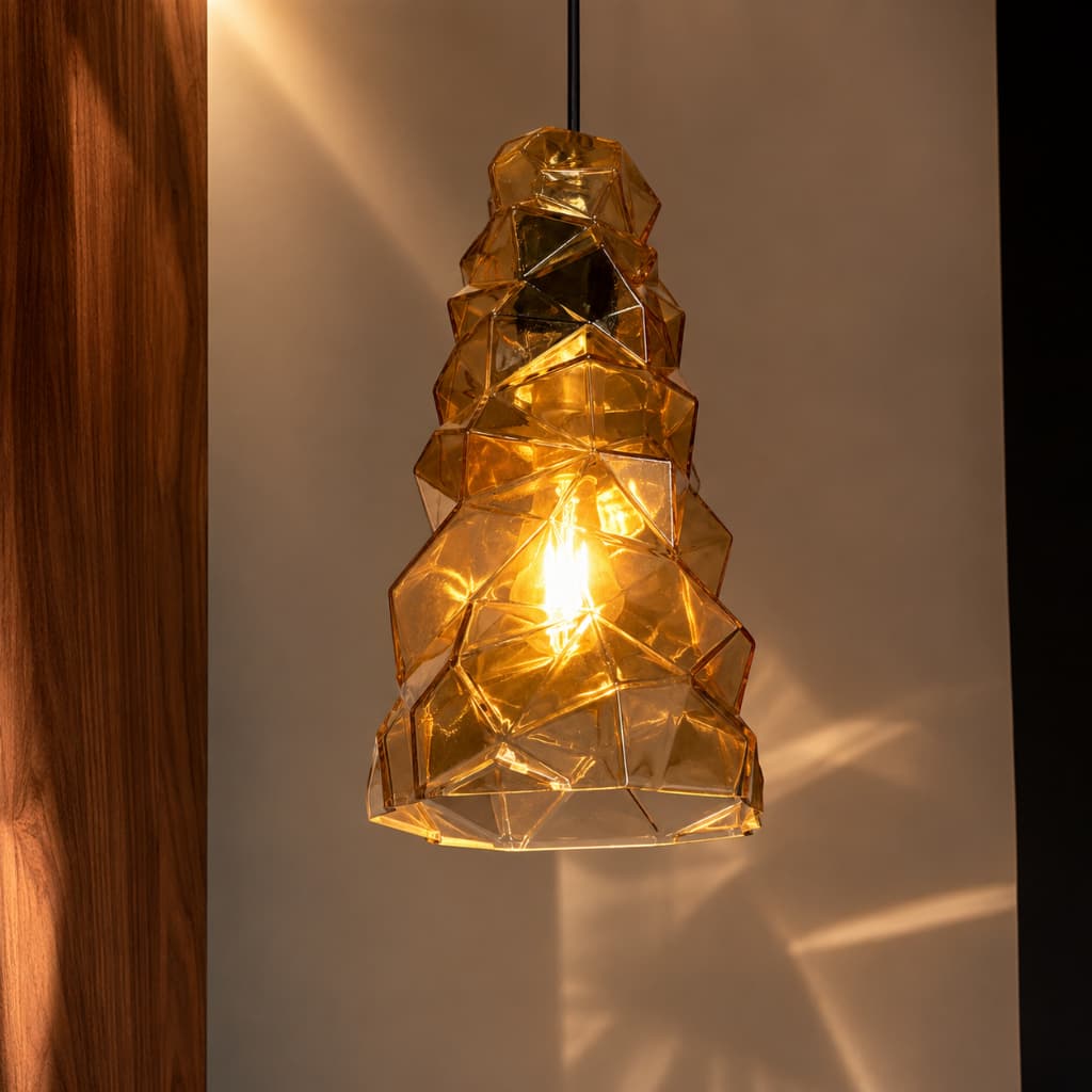 Lustre Pendente Luxo Vidro Âmbar Diamond E27 Bivolt Moderno Sala Jantar Bancada Cozinha Gourmet