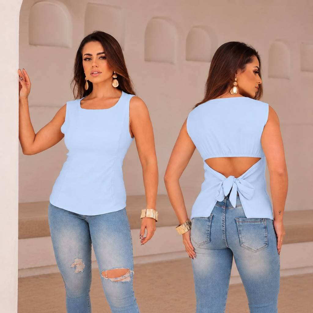 Blusa Margarida Feminina Tecido Duna com Amarração nas Costas ELEGANTE- VERÃO CASUAL | P ao GG