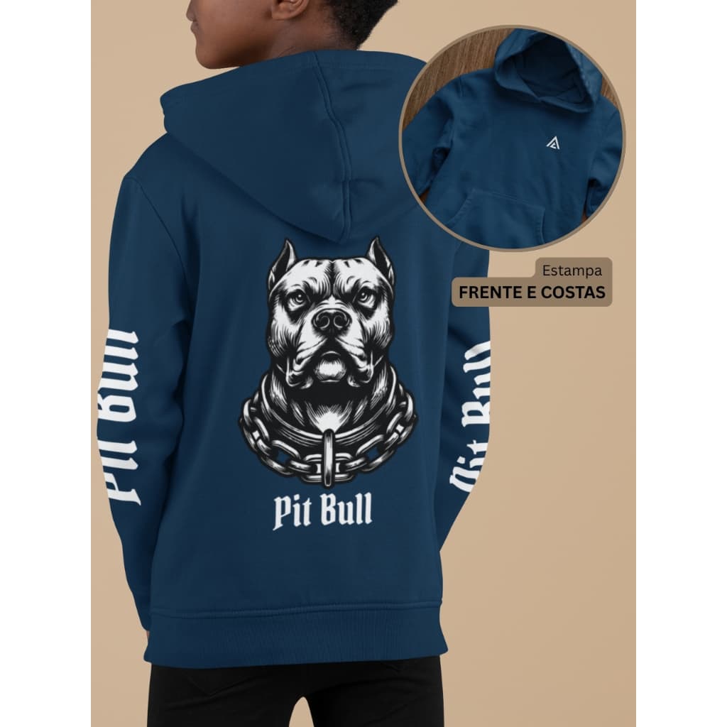 Moletom Infantil Masculino ou Feminino Estampa Streetwear Pit Bull Blusa de Frio Criança com Capuz e Bolso Roupa de Frio