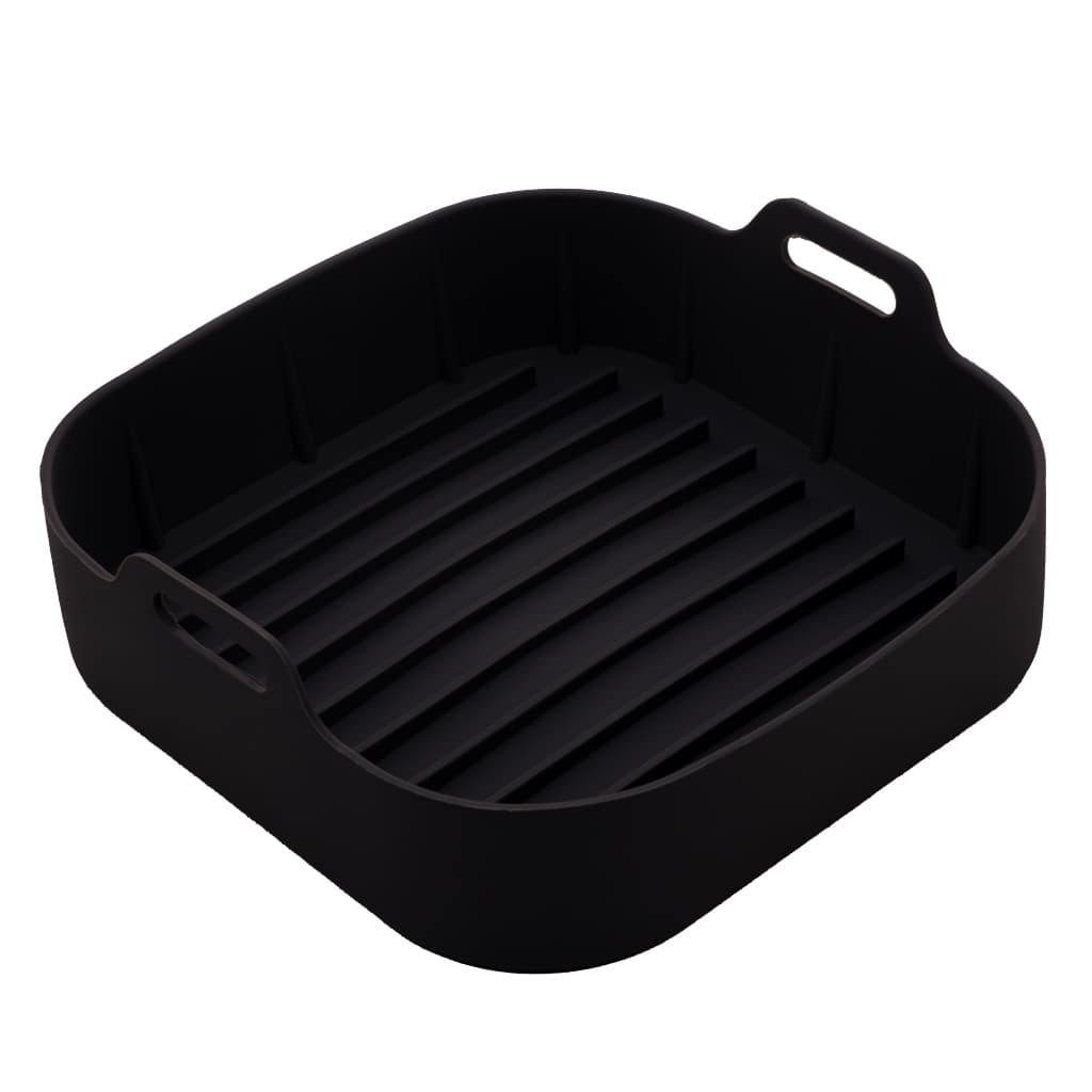 Forma de Silicone Quadrada 16cm para Air Fryer Pequena 2 a 4 Litros Preta Lyor com Alça Antiaderente Reutilizável Cesto
