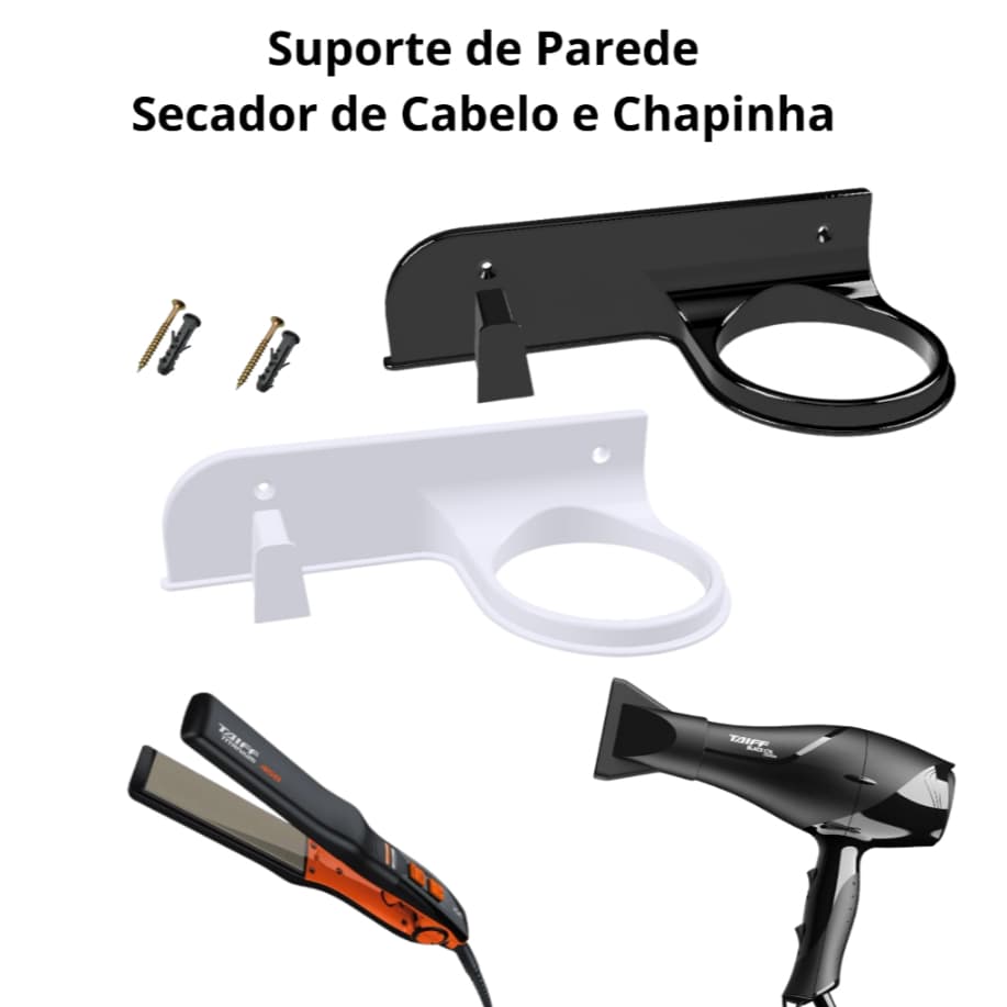 Suporte Parede Secador de Cabelo / Chapinha - Apoio Triangular SC004