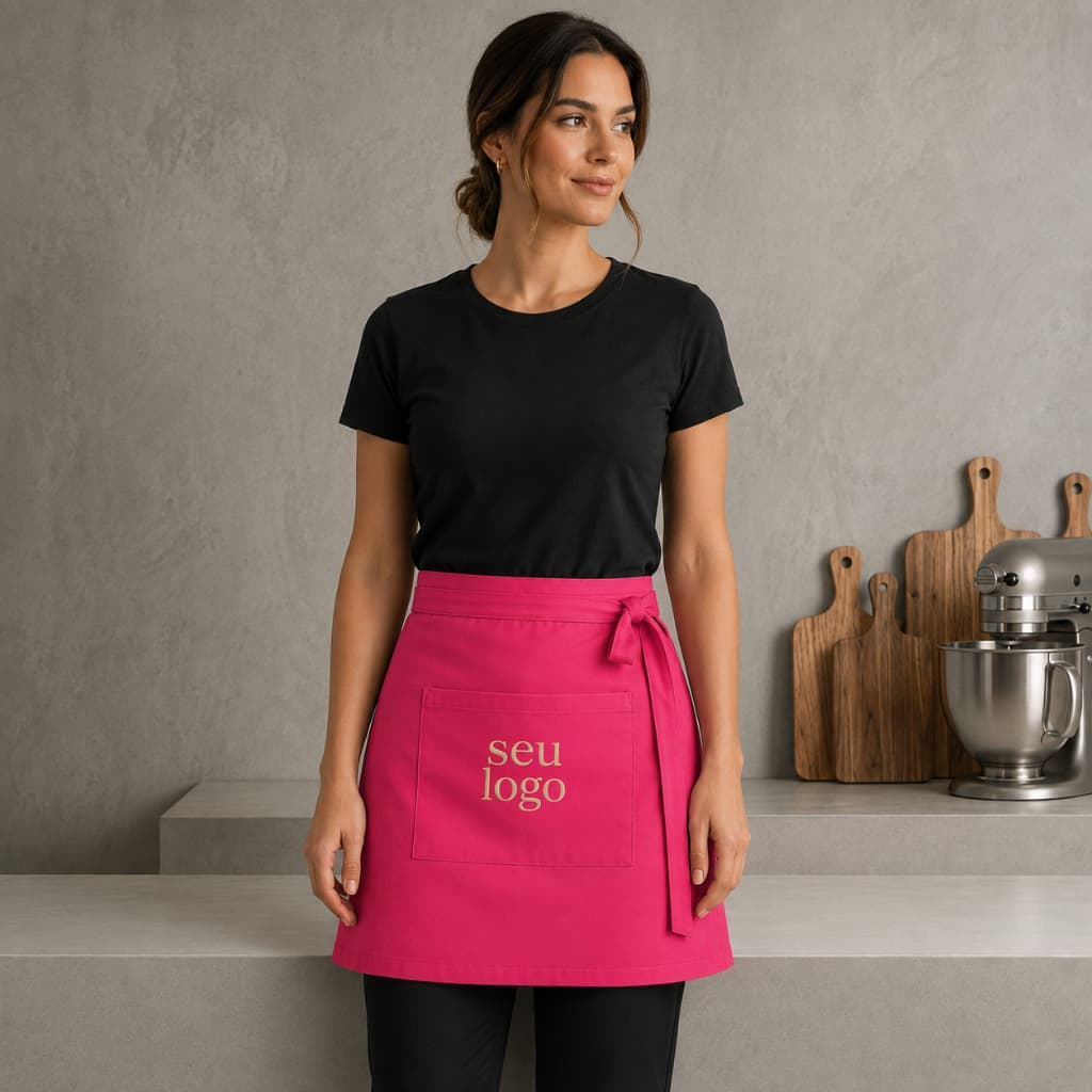 Meio Avental Saia Personalizado com Logo Bordada | Oxford | Gastronomia, Cafeteria, Confeitaria e Atendimento