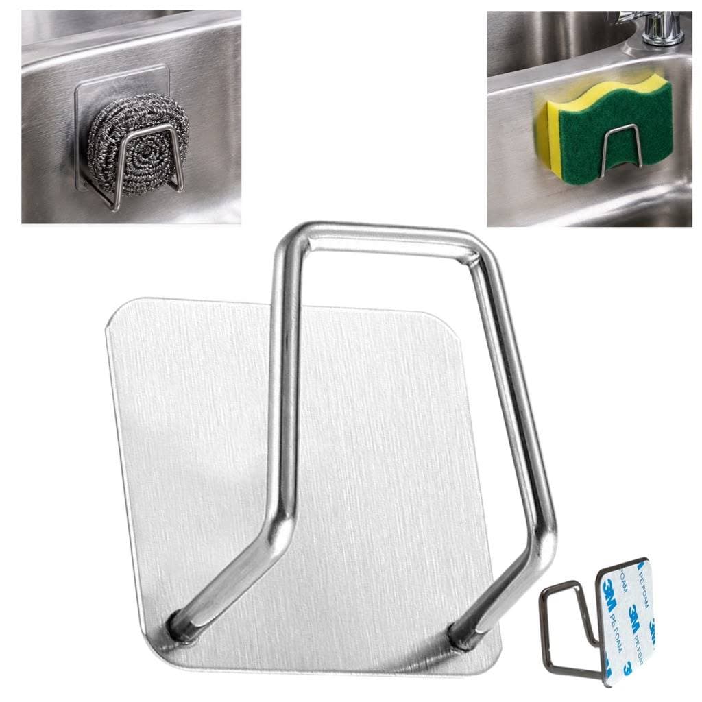 Gancho Adesivo Aço Inox Sem Furo Suporte Parede Porta Toalha Cozinha Banheiro Multiuso Resistente Kit 10 Suporte Esponja