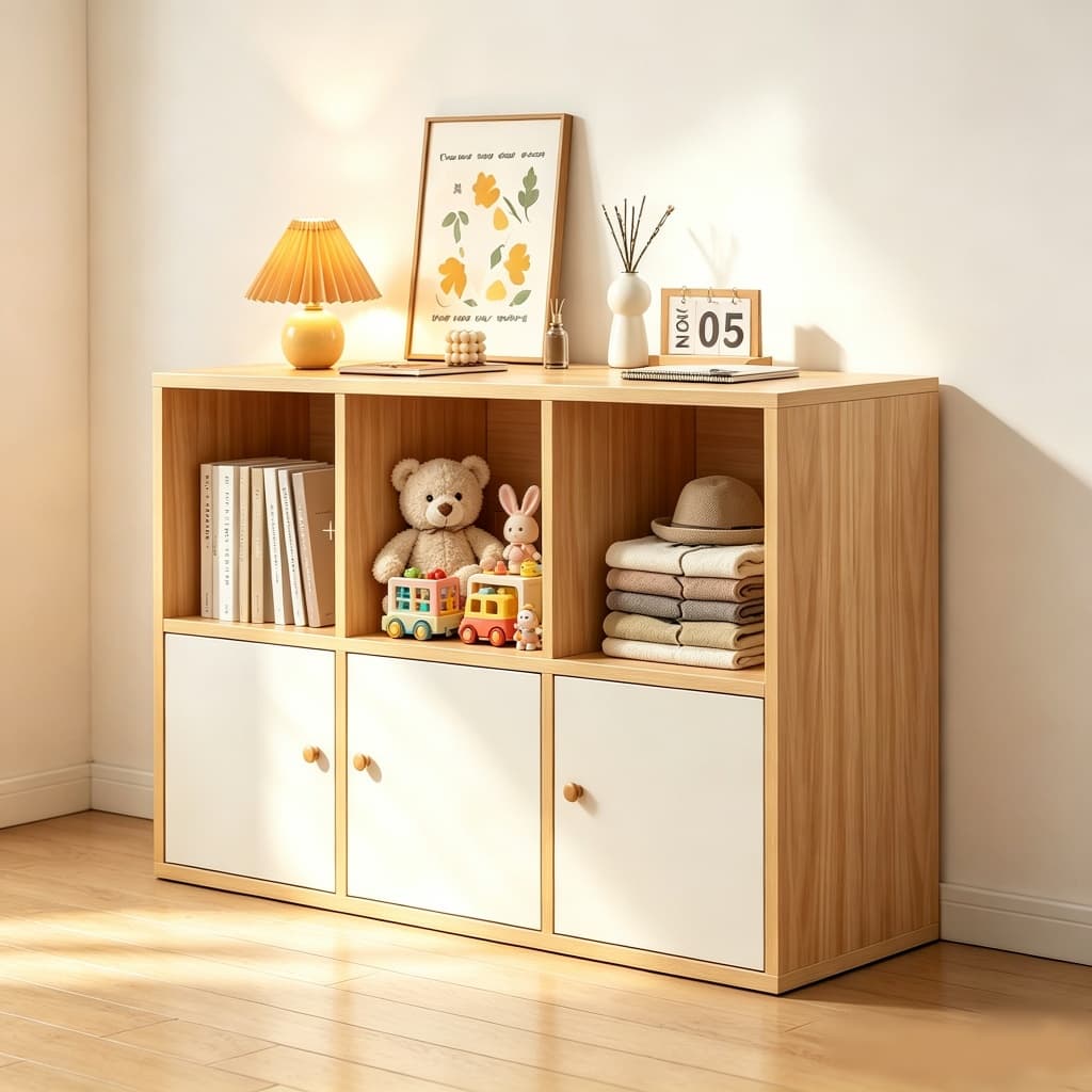 Armário Baixo Piso Est Madeira com Porta Prateleiras Organizador para Livros Brinquedos Sala Estar Home Office Armazenam