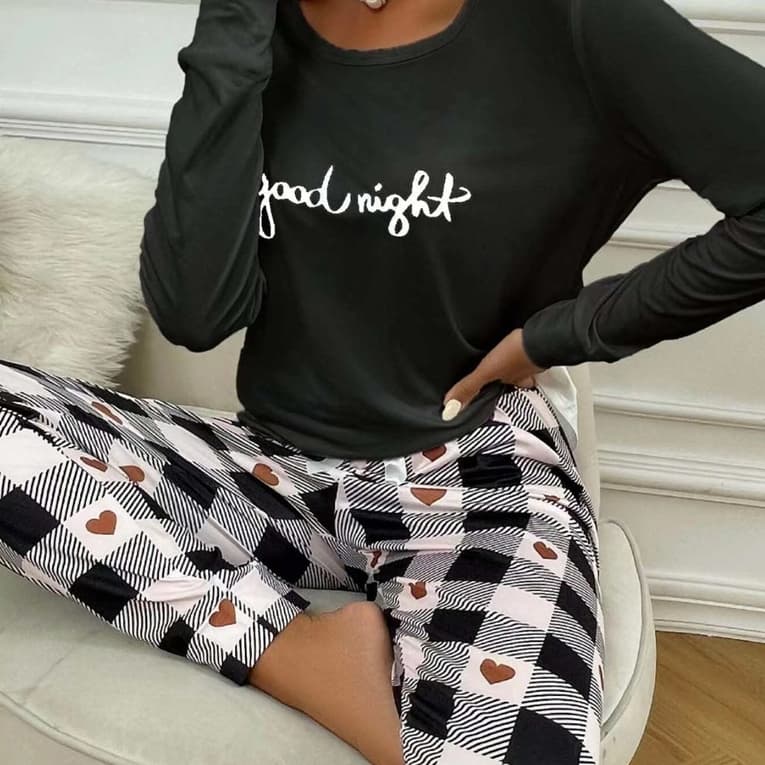 PIJAMA FEMININO C/ CALÇA XADREZ E MANGA LONGA GOOD NIGHT