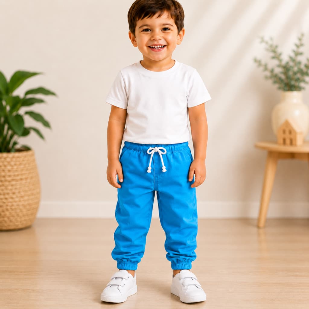 Calça Jogger Infantil Jeans Menino Lisa Com Cordão Confortável 2 a 6 Anos