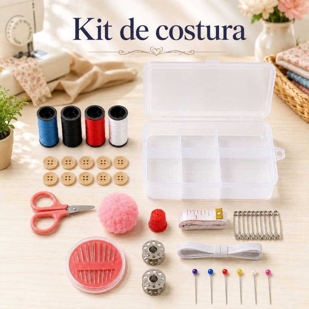 Kit de Costura Completo 49 Peças com Estojo Organizador Agulhas Linhas Tesoura e Acessórios