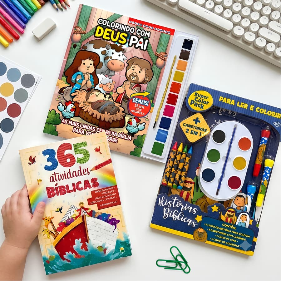 Livro Educativo de Colorir e Atividades Biblíco Infantil Cristão Evangélico Católico