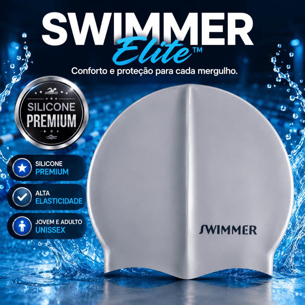 Touca de Natação Silicone Profissional Cobre Orelhas Piscina Mergulho Adulto Unissex SWIMMER Elite