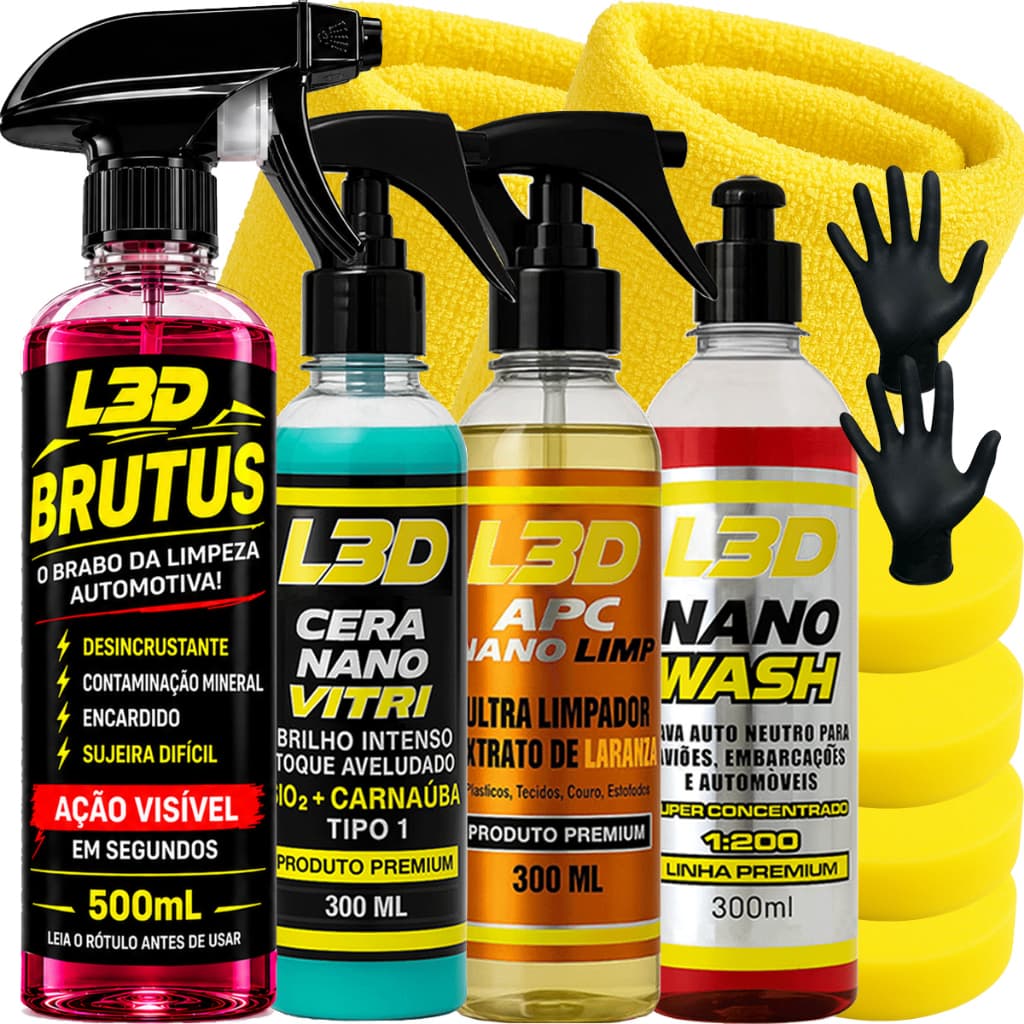 Kit Cera Automotiva Shampoo Apc Removedor Manchas de Água Vidro e Lataria Motor Roda