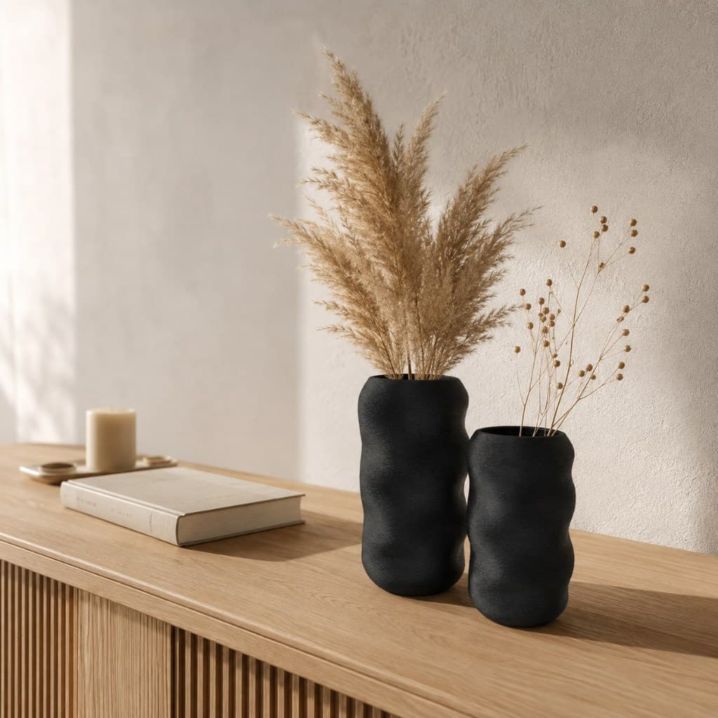 Vaso Decorativo Para Sala e Quarto Curves Ondulado Moderno Kit Com 2 Peças