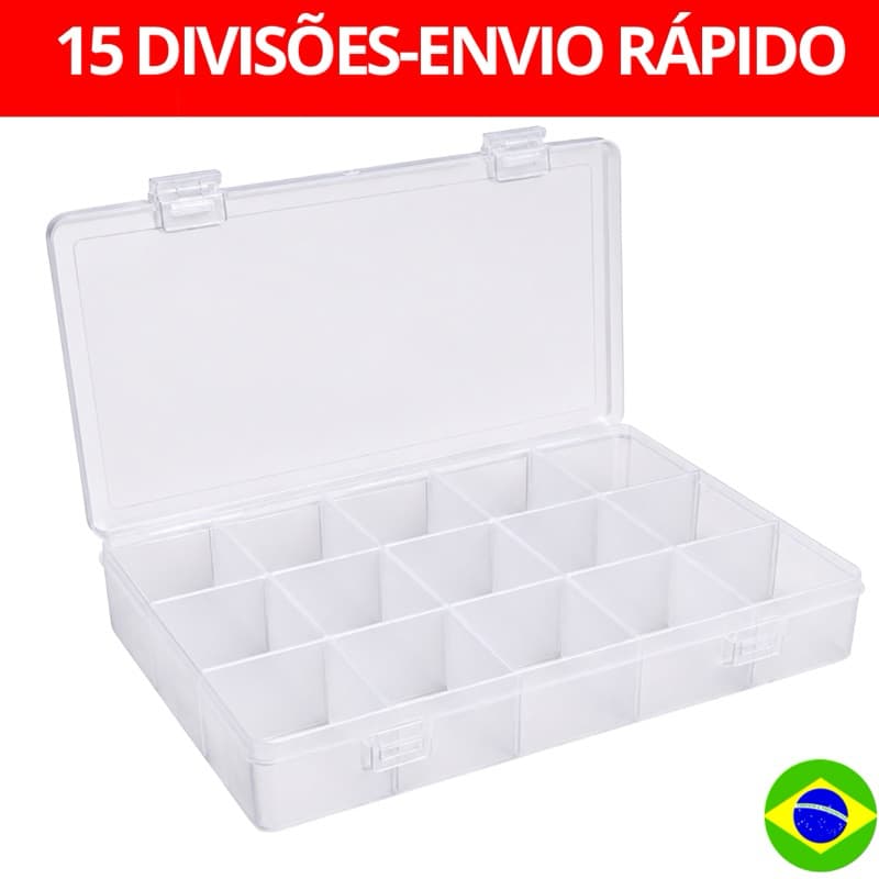 Caixa Organizadora 15 Divisórias Ajustáveis para Miçangas, Joias, Pedrarias e Artesanato