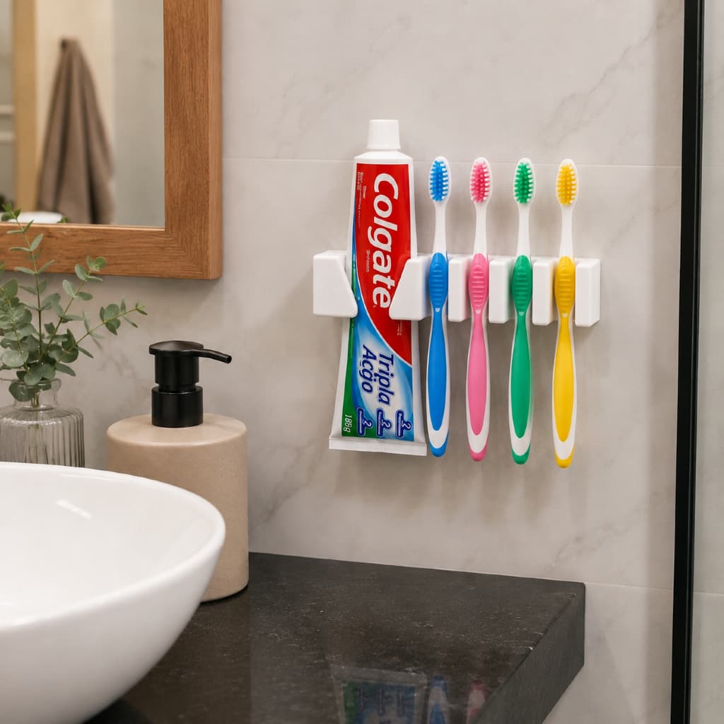 Suporte Escova de Dente Parede Porta Escova de Dente e Pasta Escova de Dentes Organizador Banheiro Sem Furo