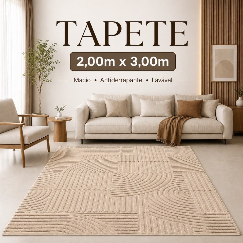 Tapete Sala Grande Elegante 3,00x2,00m Pelo Baixo Macio Antiderrapante