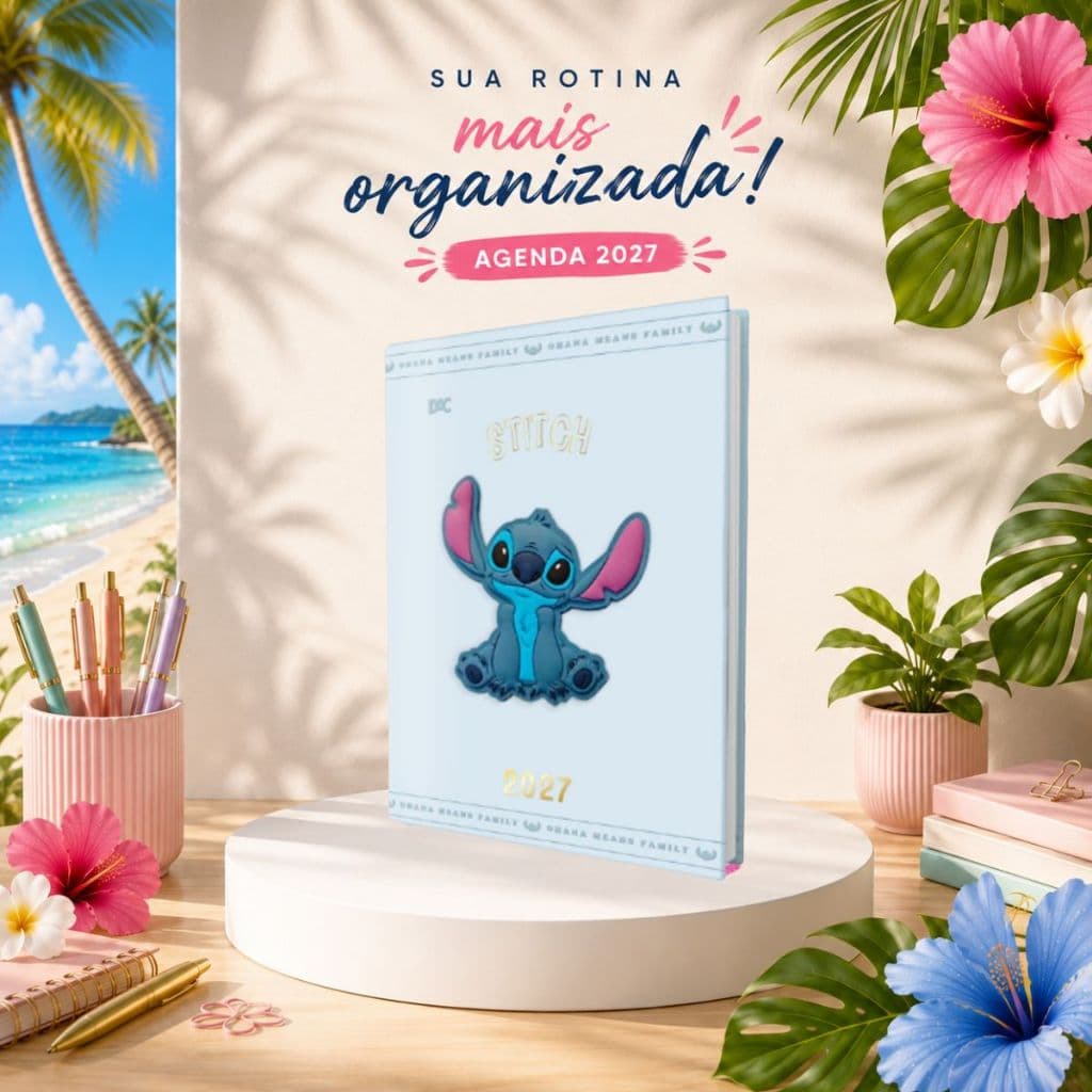 Agenda DAC Disney Stitch A5 2027 Capa Dura com Elástico Planner Planejamento Diário Organização