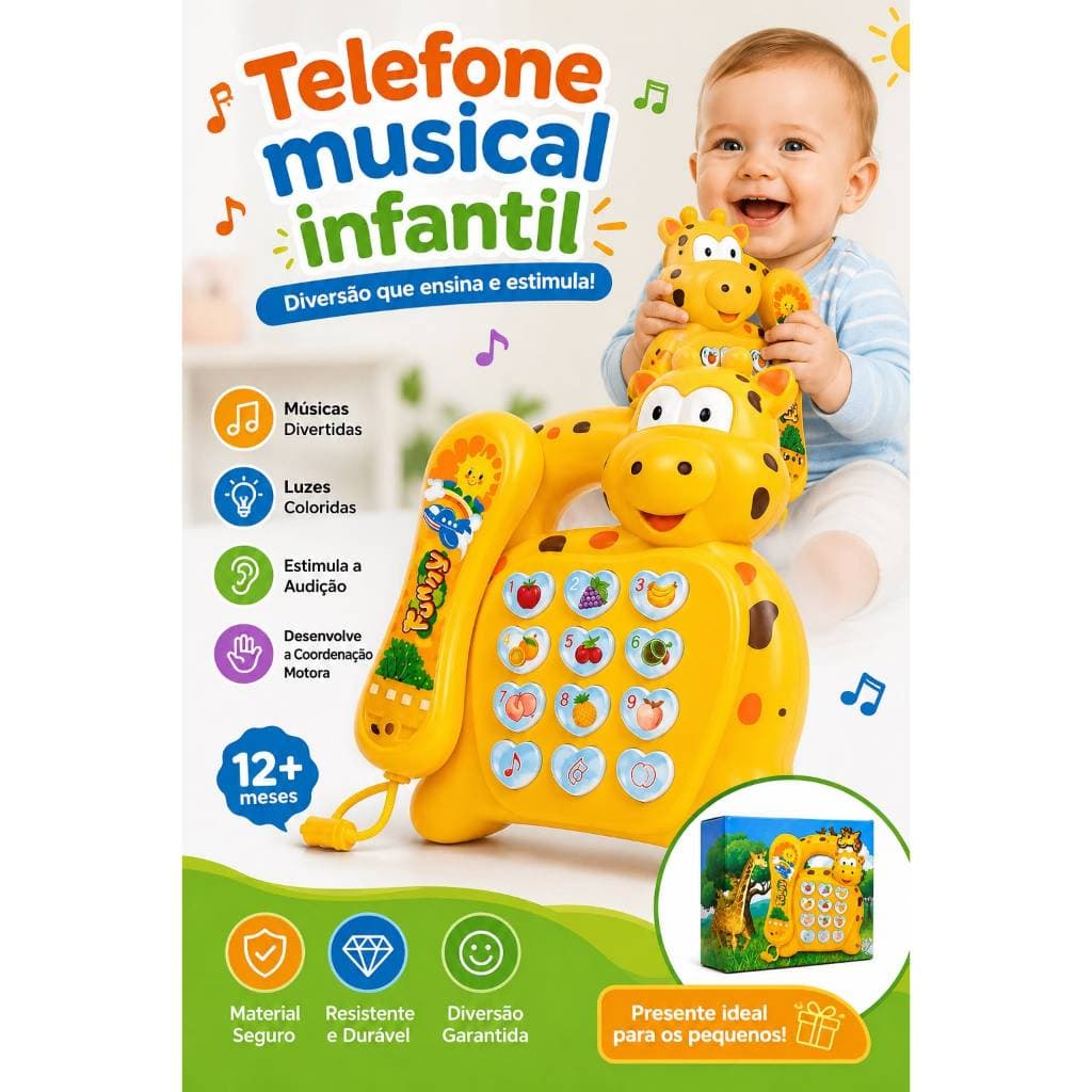 Telefone Brinquedo Girafa Musical Infantil Educativo Com Sons Luzes Números Animais Músicas Interativo