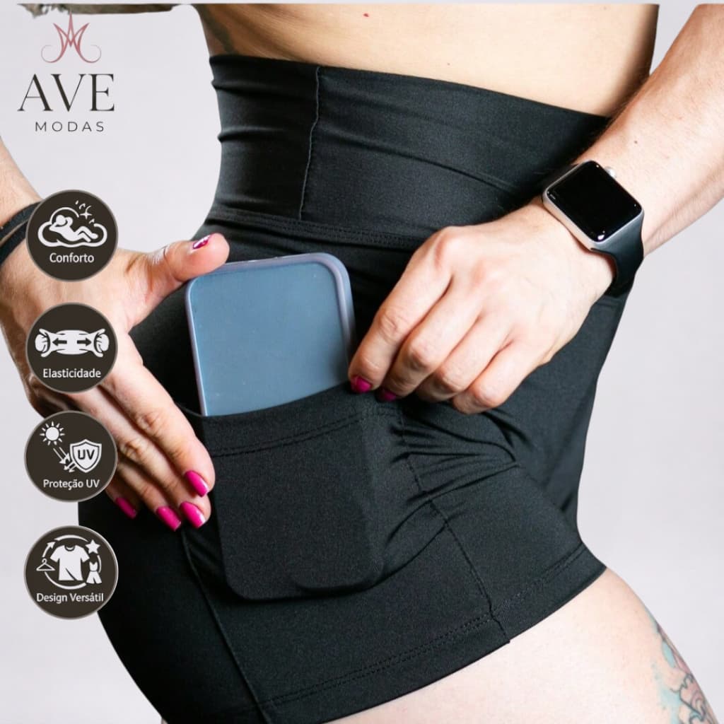 Shorts com Bolso Cintura Alta Suplex Fitness Academia Moda Feminina