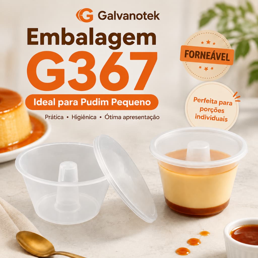 Forma Para Pudim com Tampa Descartável Forneável 150ml Pequena GALVANOTEK G367