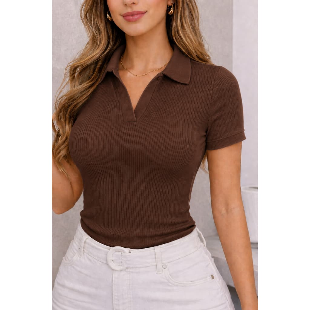 Blusa Feminina Polo Decote V Básica Casual | Moda Feminina P ao G