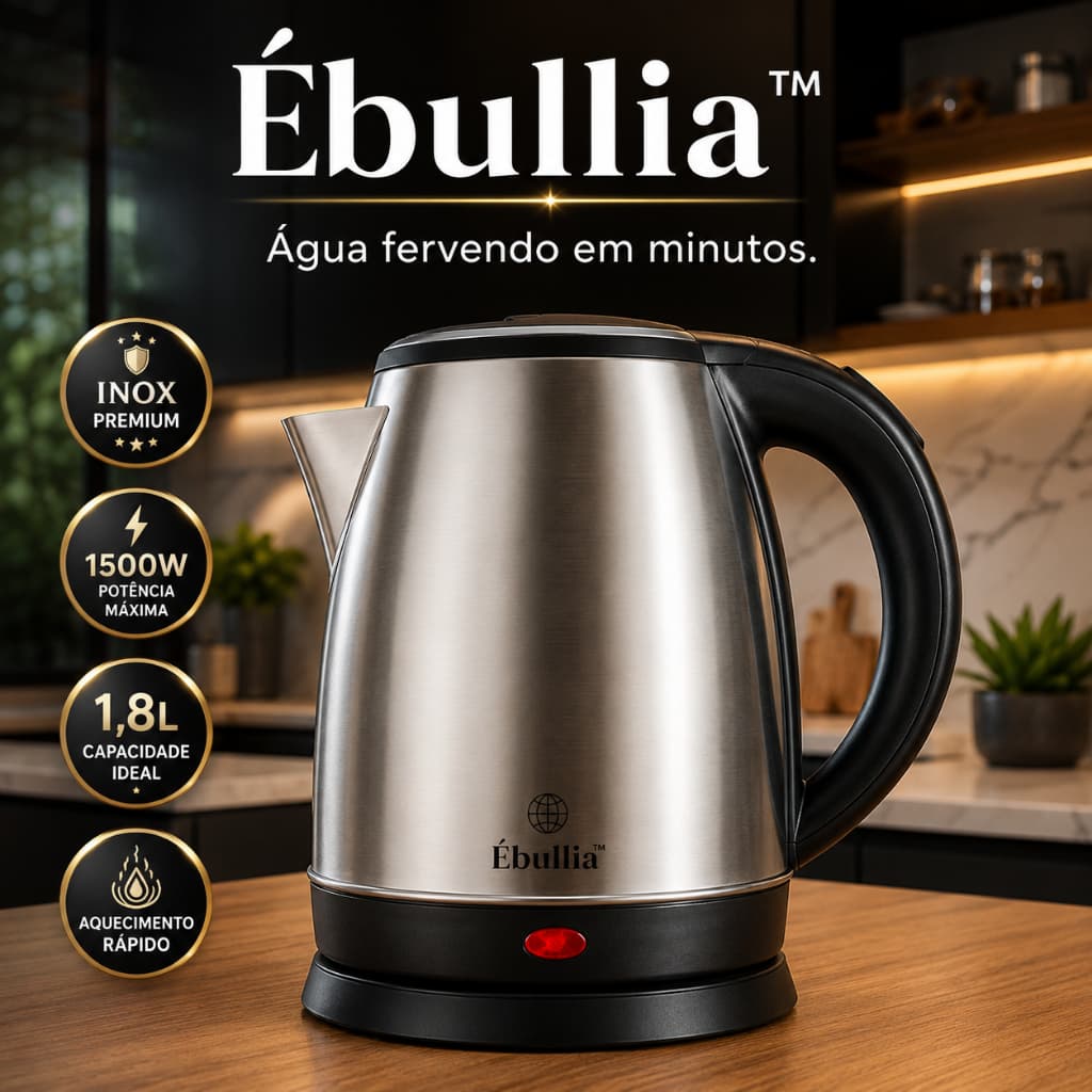 Chaleira Elétrica Inox 1,8L Inox 127V 1000W/1500W Ferve Água Rápido para Café Chá Chimarrao/Ximarrao e Receitas