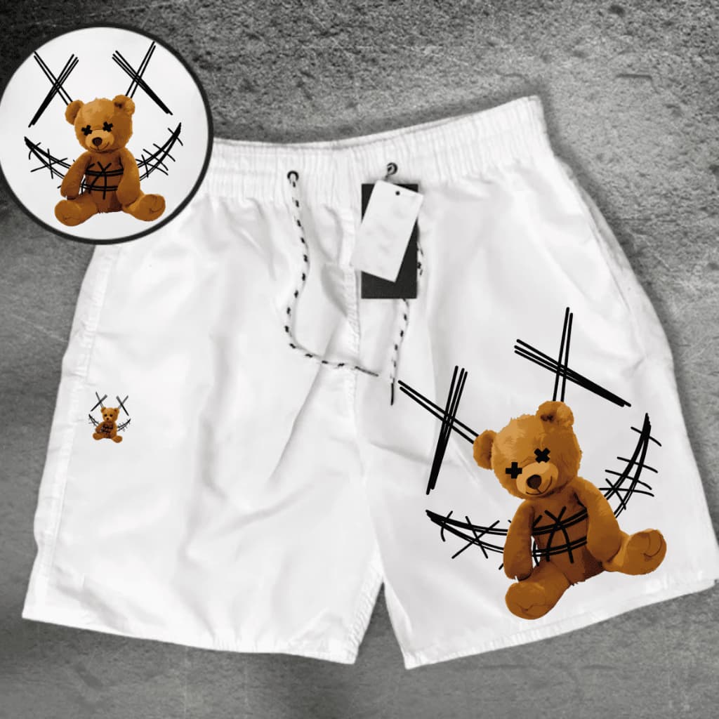 Short Tactel Elastano Masculino Urso Smile. Esporte, Basquete, Otaku