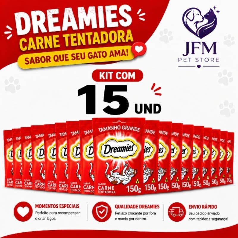 DREAMIES 150g  Petisco para gato sabor Carne  KIT 15 und