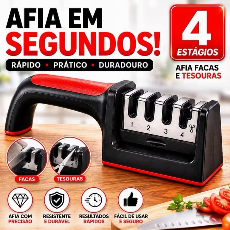 Amolador de Facas Profissional Manual 3 Estágios | Afiador para Facas de Cozinha e Tesouras