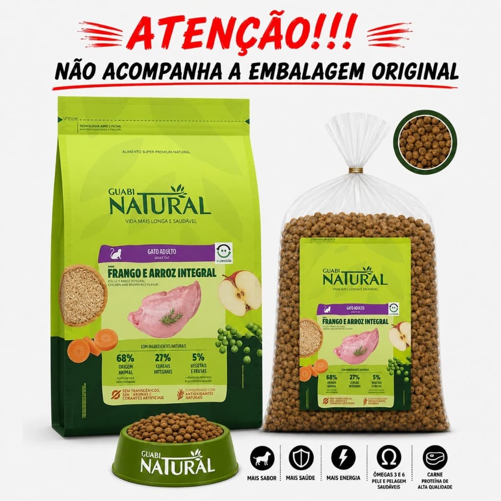 Ração Guabi Natural Frango e Arroz Integral para Gatos Adultos