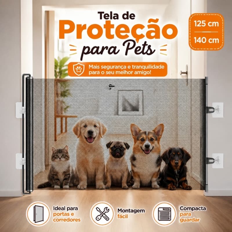 125-140cmTela Portão Barreira Pet Retrátil Proteção para Cachorro e Gato