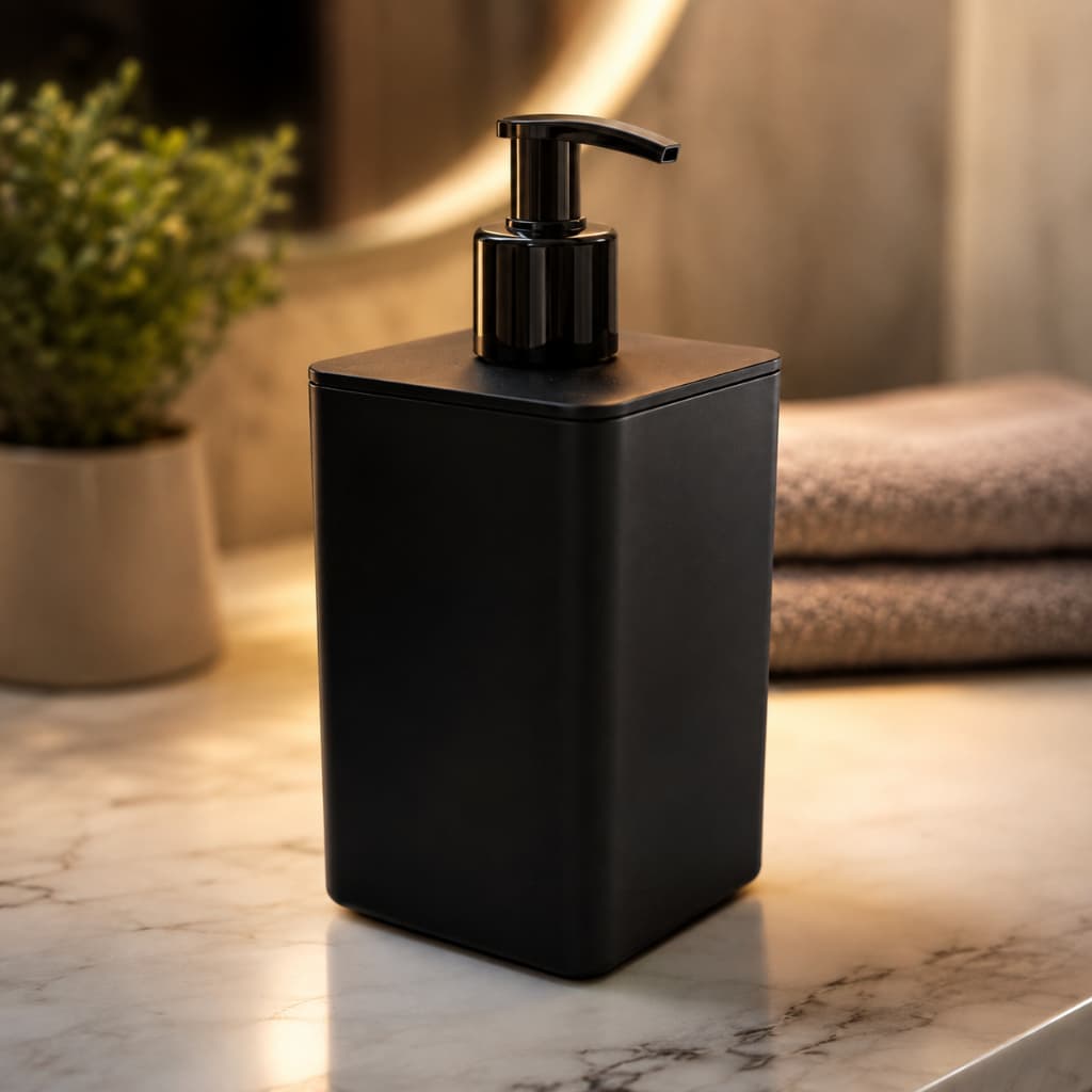 Dispenser para Sabonete Líquido Smile 350ml Preto Porta Sabonete para Banheiro, Lavabo e Cozinha