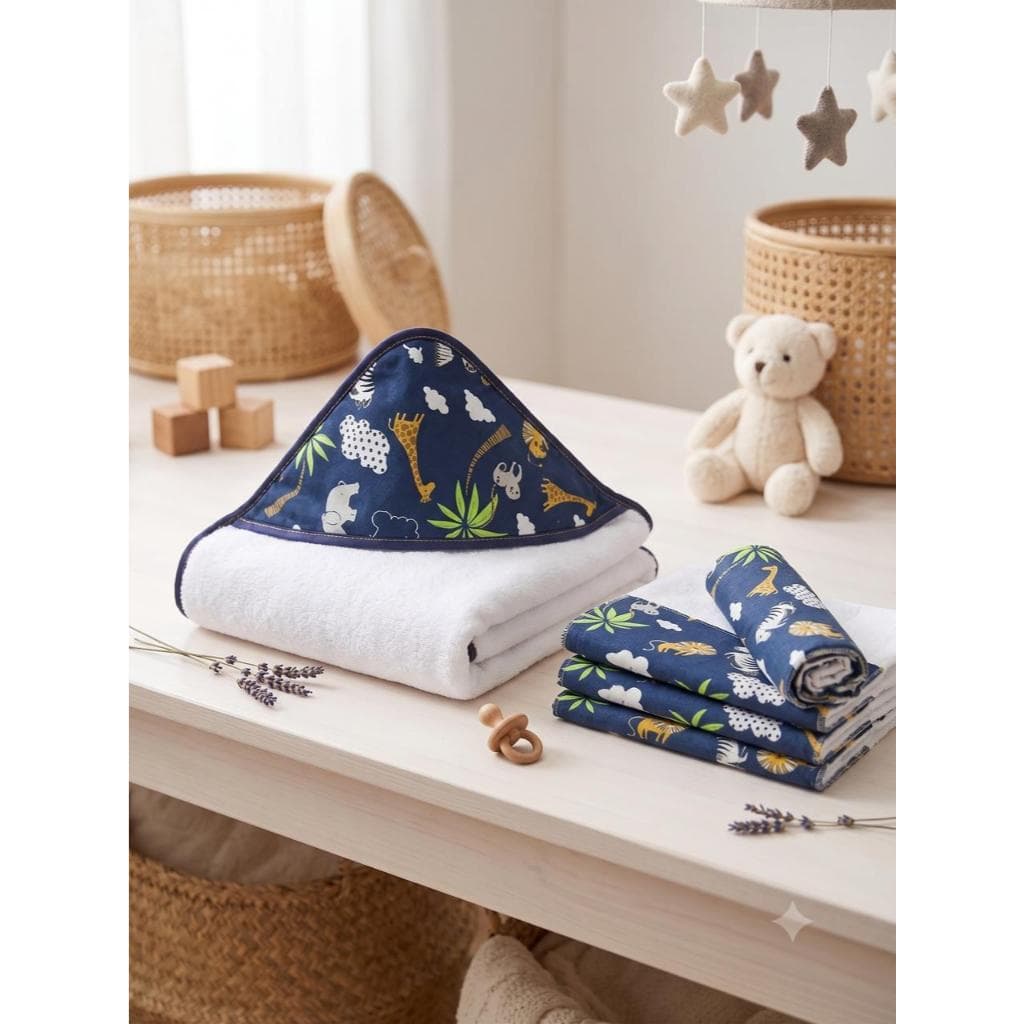 Kit Com 1Toalha De banho + 4 Paninhos De Boca Suave Infantil Menino E Menina