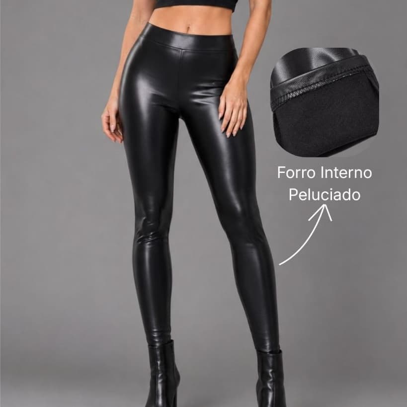 Calça Legging Feminina Couro Pu Cirrê Inverno Forrada Térmica